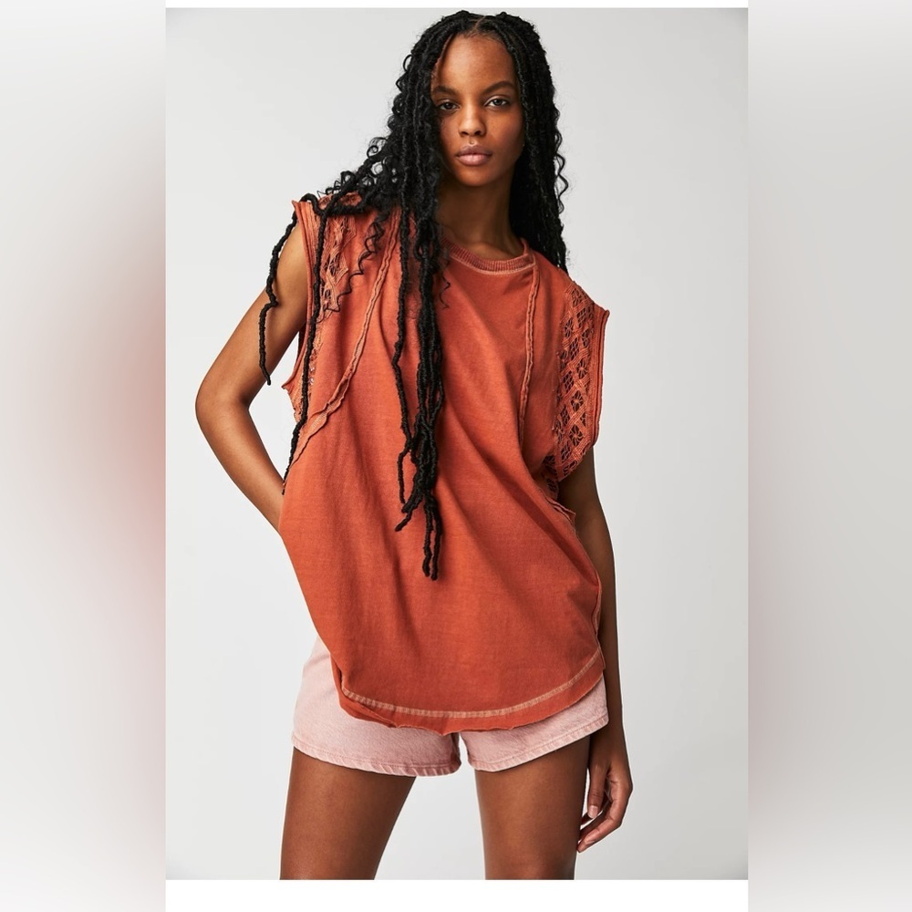 Free People Table For Two Oversized Sleevless Cotton Lace embellished Top Sz S